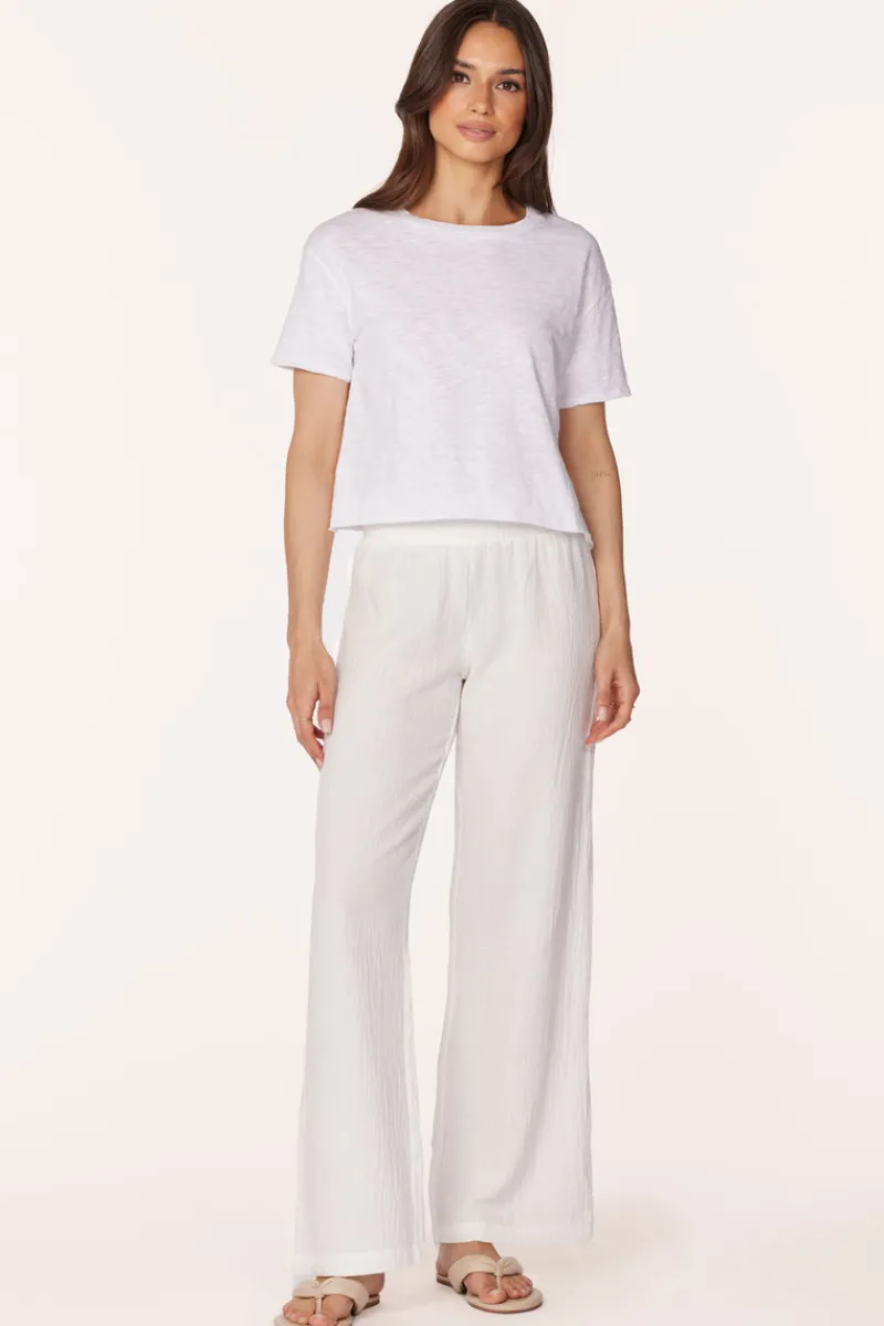 Bottoms*bobi Los Angeles WIDE LEG SMOCKED WAIST PANT CREAM