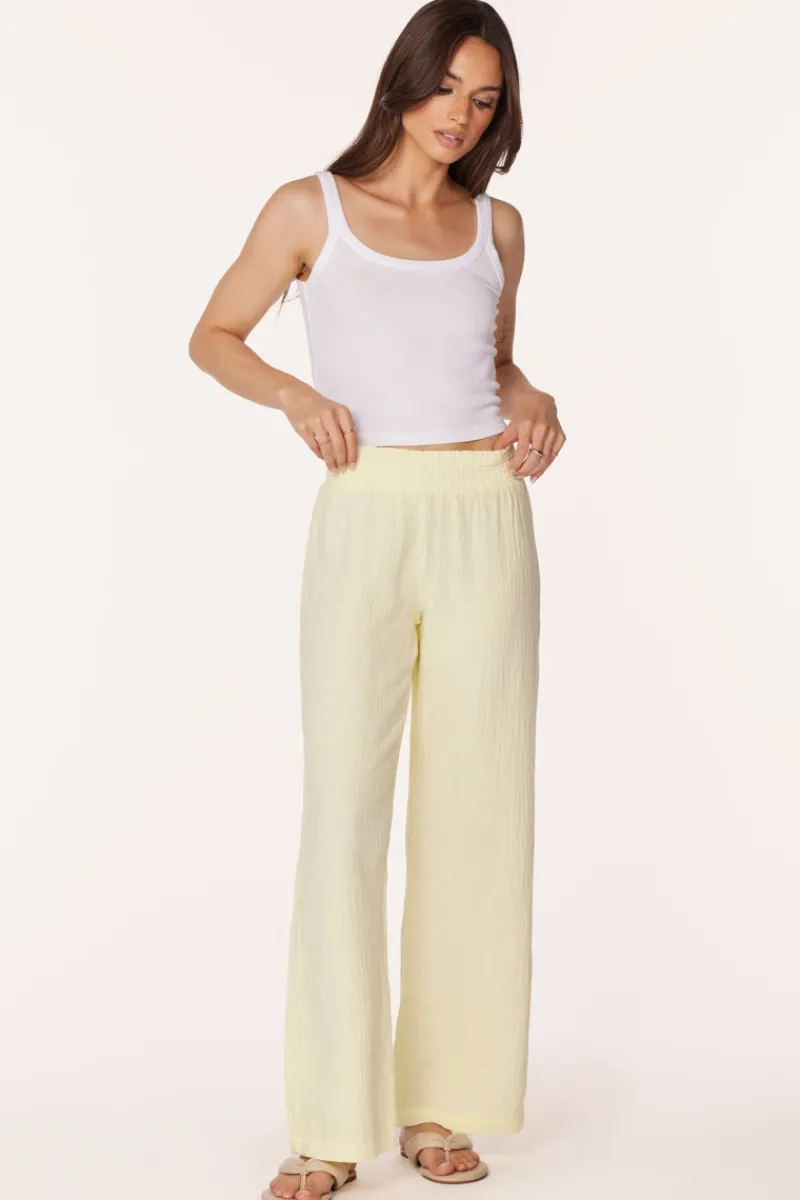Bottoms*bobi Los Angeles WIDE LEG SMOCKED WAIST PANT SUNLIGHT