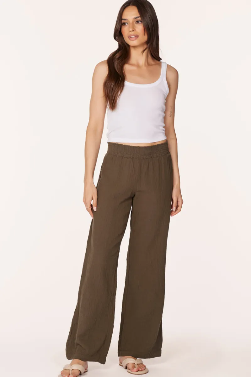 Bottoms*bobi Los Angeles WIDE LEG SMOCKED WAIST PANT TROOPS