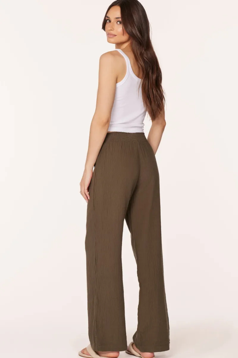 Bottoms*bobi Los Angeles WIDE LEG SMOCKED WAIST PANT TROOPS