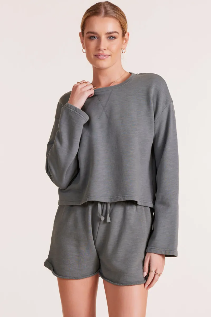 Tops*bobi Los Angeles WIDE SLEEVE BOXY SWEATSHIRT DK SAGE
